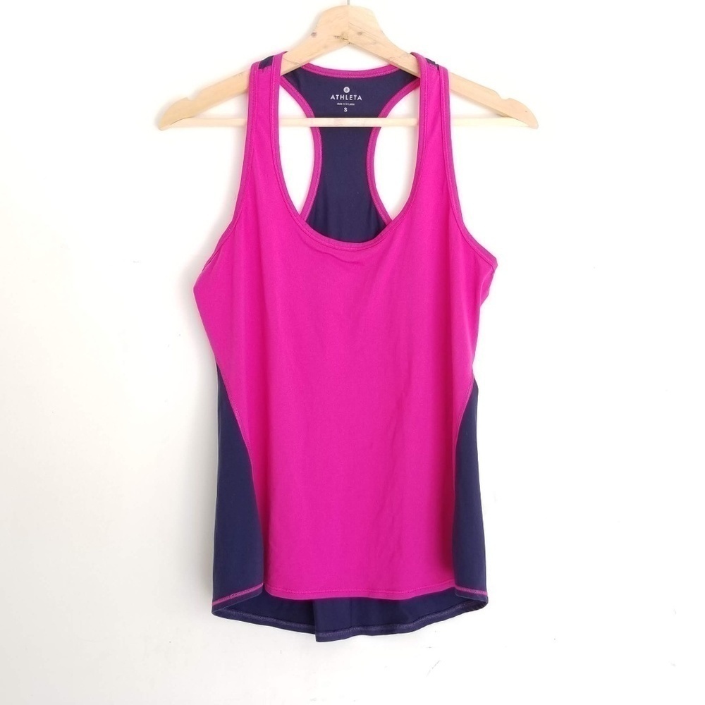 Athleta Color Block Pink Navy Chi Tank Top Racerback Workout Size Small